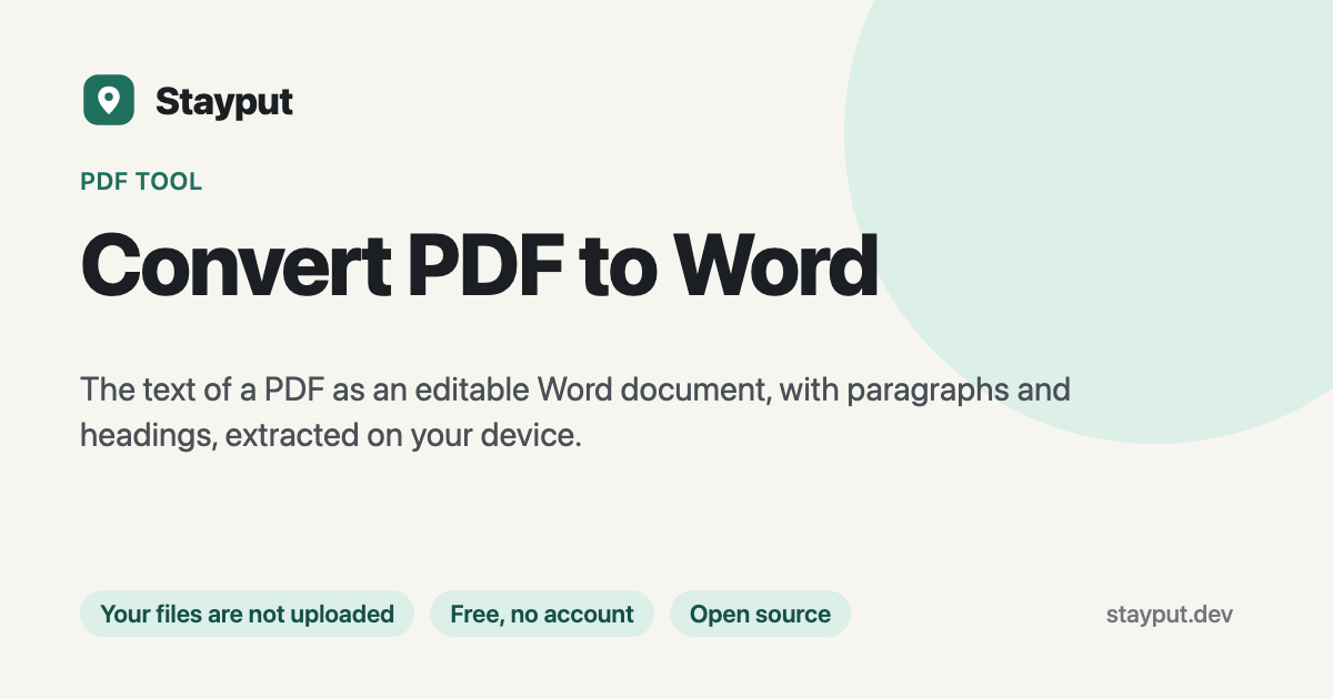 PDF to Word Converter, Free, No Upload | Stayput
